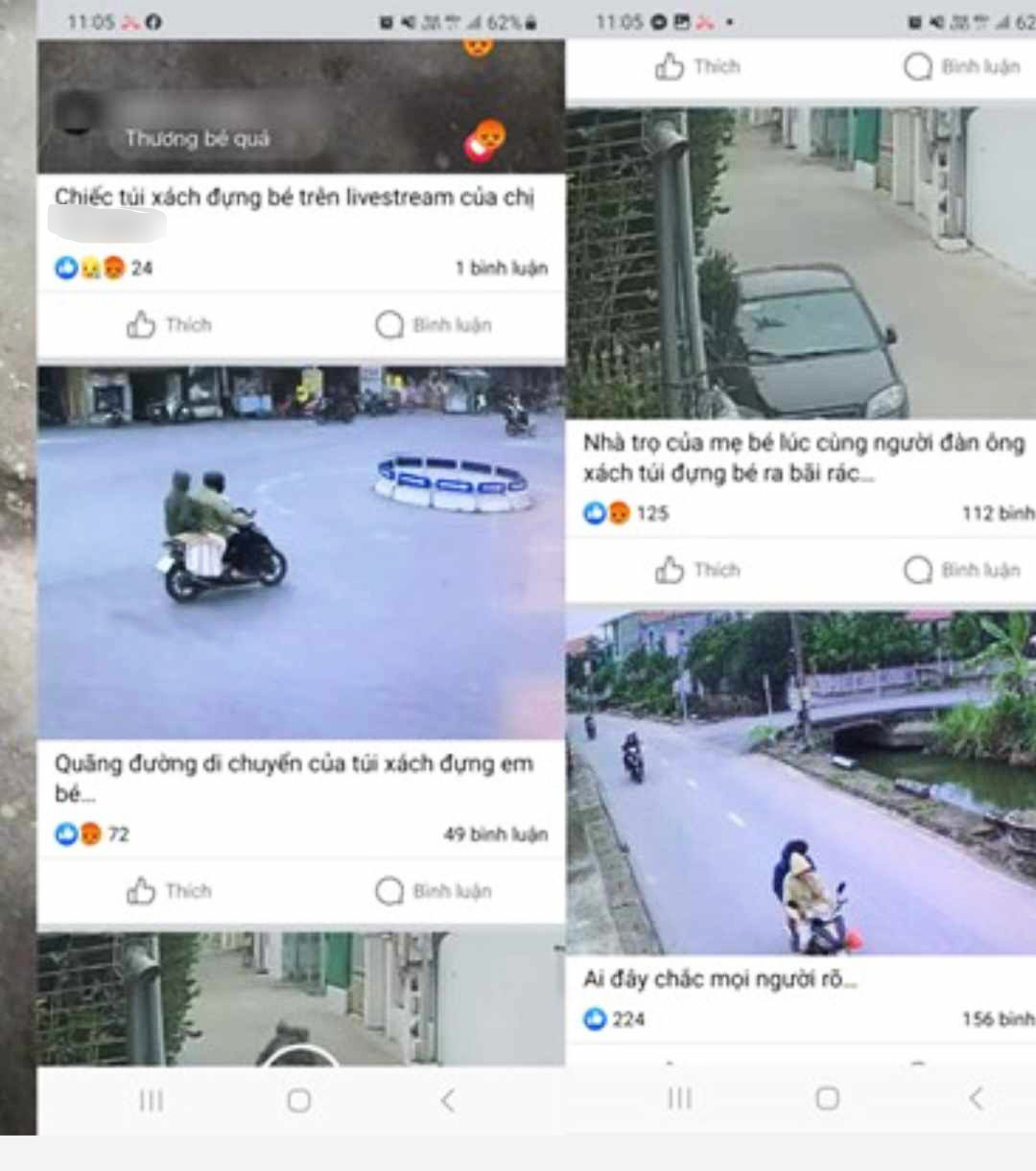 Những hình ảnh chia sẻ trên mạng xã hội cho rằng việc bé gái bị bỏ rơi ở bãi rác xã Hải Hưng là có sự dàn dựng với mục đích trục lợi - Ảnh chụp lại màn hình